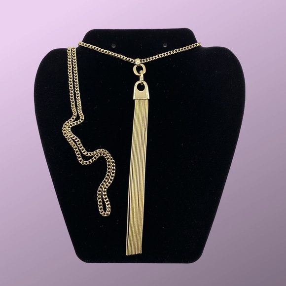 Gold Tone Dangle Chains Long Necklace - Picture 2 of 7